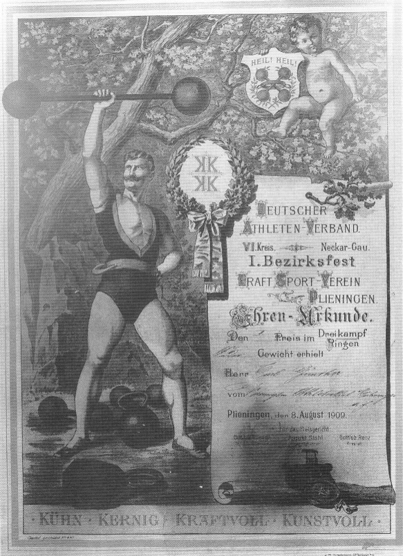 Urkunde vom Bezirkssportfest in Plieningen 1909